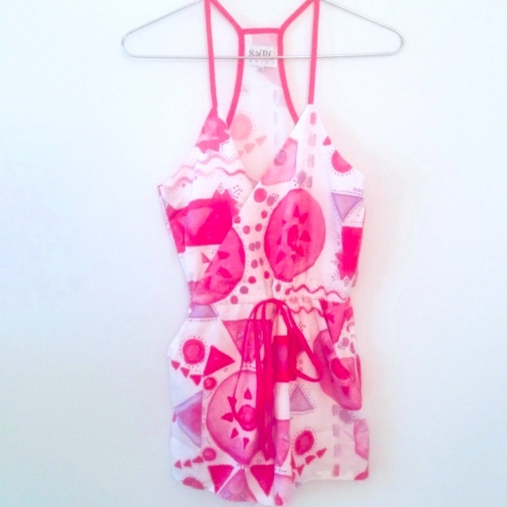 SABO SKIRT Summer Silky Romper, pink and white